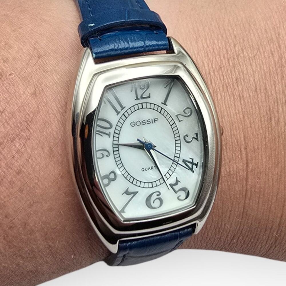 Gossip Blue Strap Silver Tone Tonneau Watch Vintage Inspired Everyday Chic